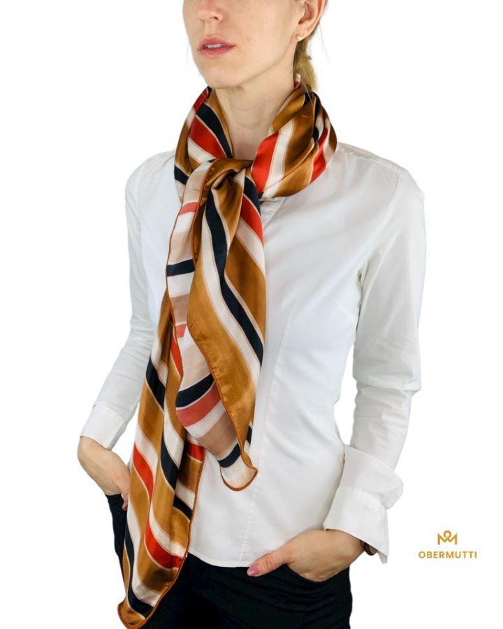 Preview: Schal mit Halsschleife aus Seide im Streifenprint